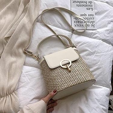 Imagem de Bolsa De Palha Cadeias Casuais Bolsas De Palha Bolsas Femininas De Verão Bolsa Mensageiro Sacos De Rattan Praia Senhora Bolsas De Viagem E Bolsas De Mão Bolsa De Ombro Bolsa,Branco,20x10x21cm,YUYA