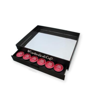 Imagem de Bandeja Porta Capsulas Cantinho do Café Espelhada Luxo com Gaveta Decorativo D. Gusto Grande Mdf Organizador Apoio Servir Chá Cafeteira cor Tabaco - BoxFan