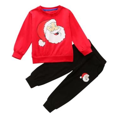 Imagem de Conjunto de moletom com gola redonda e calça para bebês meninos e meninas outono inverno roupas infantis de Natal, Vermelho, 4-5 Anos