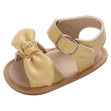 Imagem de Sandálias infantis infantis de verão para meninas sandálias de fundo plano leve bico aberto respirável confortável sandálias bege, Amarelo, 0-6 Months Infant