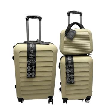 Imagem de Kit 3 Malas de Viagem 23kg, 10Kg e Frasqueira 14 Polegadas Bolsa de Mão c/Trava de Senha FIbra Rígida ABS (Bege/Creme)
