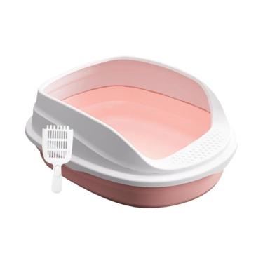 Imagem de ＡＷＨＡＯ Bandeja de areia para animais de estimação semi-fechada Panelas de banheiro para gatos pequenos cães comadres para gatinhos, Rosa 45cm