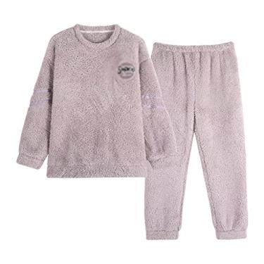 Imagem de Pijamas quentes de manga comprida inverno conjuntos de pijama feminino engrossar pijama pijama conjunto de roupa de dormir (cor: roxo, tamanho: código L)