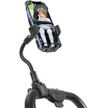 Imagem de Suporte de telefone de carrinho de bebê pescoço de ganso, grampo de poste de suporte de celular para carrinho de bebê, carrinho de compras, cadeira de rodas, clipe de operação com uma mão para iPhone