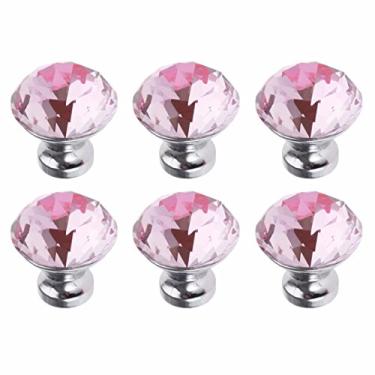 Imagem de Pacote de 6 puxadores de armário de vidro cristal com corte diamante azul celeste puxador de gaveta de armário 30 mm (rosa)