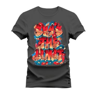 Imagem de Camiseta Plus Size T-Shirt 100% Algodão Estampada Durável Sky the Limit Grafite G4