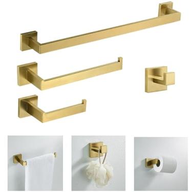 Imagem de Kit 4 Acessórios Para Banheiro Lavabo Aço Inox Porta Toalhas Gold Dourado