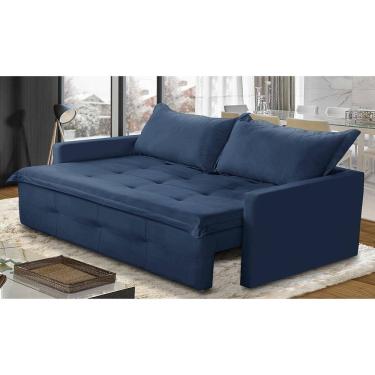 Imagem de Sofá Sem Caixa Retrátil e Reclinável 1,85m com Molas Bianca Suede Azul Madelina Decor