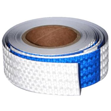 Imagem de Dot- c2 fita reflexiva azul branco 2 "X 66 pés, fita de segurança de aviso de alta visibilidade à prova d'água, adesivos reflexivos ao ar livre, acessórios externos óbvios, reboques, caminhões, carros, bicicletas.