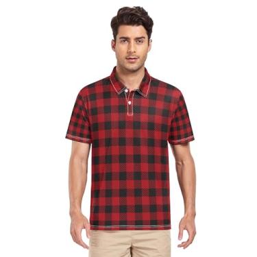 Imagem de JUNZAN Camisa polo masculina xadrez vermelha e preta creme manga curta camisetas polo para homens Advantage Performance P, Xadrez vermelho e preto, P
