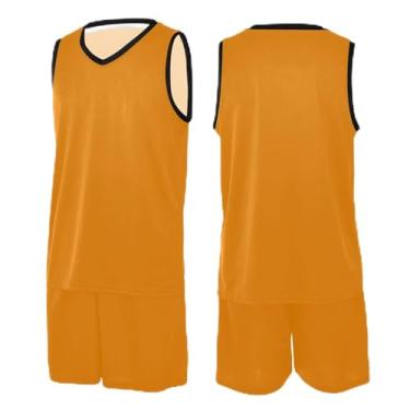 Imagem de CHIFIGNO Camiseta de basquete marrom com bolinhas brancas, camisetas legais de basquete, camisetas de basquete Yourh PP-3GG, Laranja escuro, M