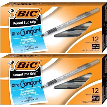 Imagem de BIC Caneta esferográfica redonda Stic Grip Xtra Comfort, ponta média (1,2 mm), preta, 12 unidades - pacote com 2