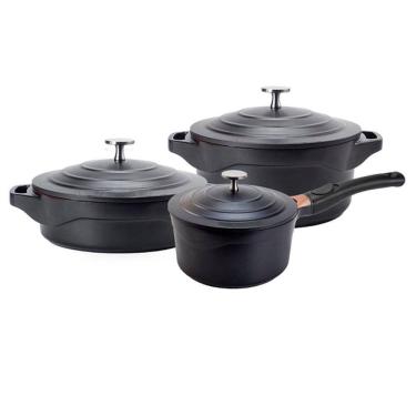 Imagem de Jogo de Panelas 3 Peças Preta Revestimento Cerâmico LE Cook