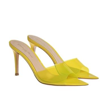 Imagem de PUIOKA Sandálias femininas de salto alto, bico fino, bico aberto, sexy, sapatos de salto alto, sandálias transparentes de salto alto, Amarelo, 37