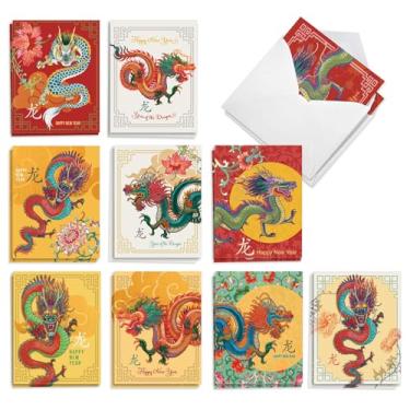 Imagem de The Best Card Company Conjunto de 20 cartões sortidos de ano novo lunar em caixa 10 x 13 cm com envelopes (10 desenhos, 2 cada) Dragões Fanciful AM10986LNG-B2x10