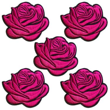 Imagem de CHBROS 5 peças de aplique bordado rosa pêssego ferro/costurar em remendos para roupas, jaquetas, camisetas, mochilas