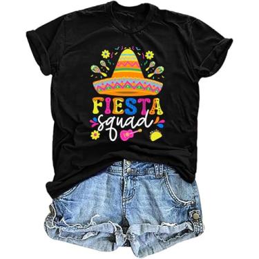 Imagem de Camisetas femininas Cinco De Mayo: Mexican Fiesta Squad Camiseta Sombrero 5 de maio Camisetas estampadas mexicanas, Preto, P
