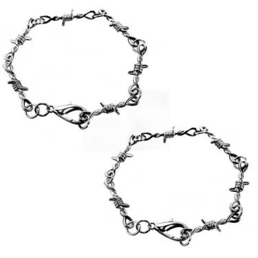 Imagem de Conjunto de pulseiras góticas punk de arame farpado espinhos grossos e amendoeiras para casais, amizade, hip hop, rock, legal, ajustável, joia para mulheres e homens, 9.64 inches, Metal, Metal