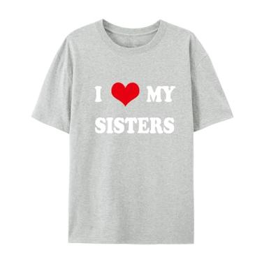 Imagem de Camiseta de manga curta unissex I Love My Sisters - Camiseta combinando para a família, Cinza-claro mesclado, P