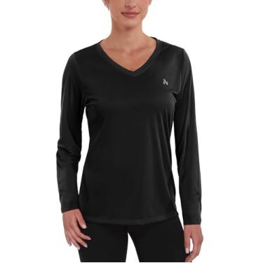 Imagem de Nepest Camisetas femininas FPS 50+ para sol dry fit atlético, corrida, manga comprida, gola V, Preto, G