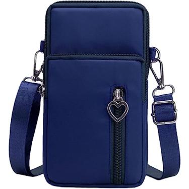 Imagem de Bolsa tiracolo pequena de unicórnio fofa de lona para celular e carteira de pulso para mulheres adolescentes, Azul marinho (sem furo), One Size