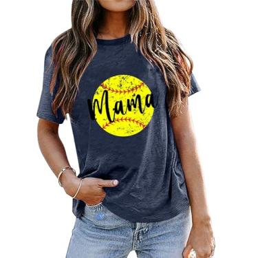 Imagem de Camiseta regata feminina Softball MOM I Love Softball estampada com letras engraçadas dia do jogo softball, camiseta casual vida, Azul-marinho 4, M