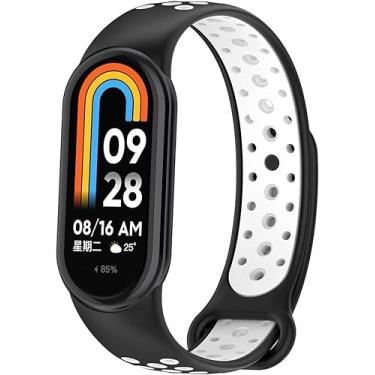 Imagem de Pulseiras NSmart_store com encaixe de metal compatíveis com MI BAND 8 - New version (MI BAND 8, Preto com Branco NK)
