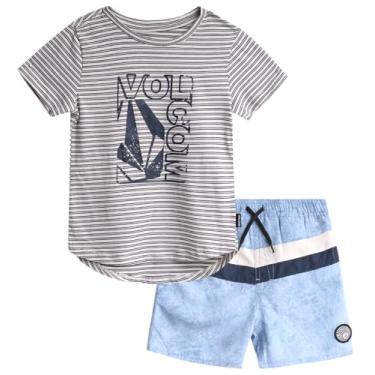 Imagem de Volcom Conjunto de roupa de banho para meninos – 2 peças camiseta de manga curta e calção de banho – conjunto de roupa de banho para meninos (2 a 7), Azul, 2 Anos
