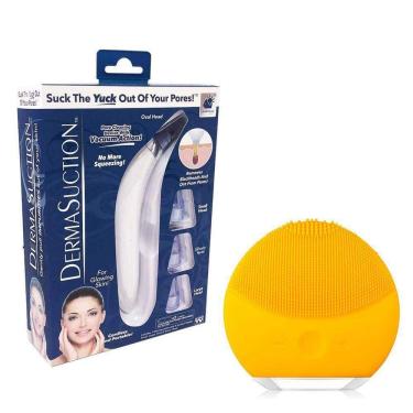 Imagem de Kit 1 Aparelho Removedor De Cravos E Espinhas + 1 Esponja Elétrica Para Limpeza Facial Amarelo