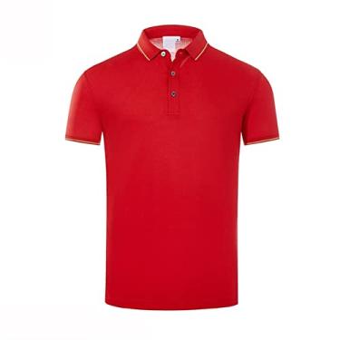 Imagem de Polos de desempenho masculino poliéster cor sólida camisa de malha estiramento umidade wicking seco ajuste regular leve colarinho atlético(Color:Red,Size:L)