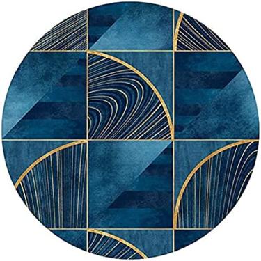 Imagem de Tapete geométrico de estilo simples moderno azul Chuqin, redondo grande para sala de estar, cozinha, entrada, tapete, antiderrapante, lavável, diâmetro 120 cm