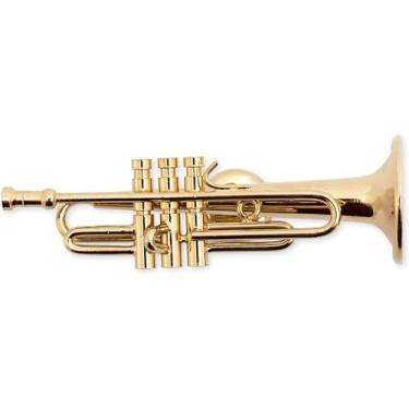 Imagem de Ímã de réplica em miniatura de trompete dourado, tamanho 6,35 cm