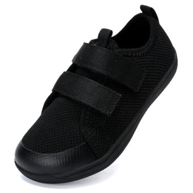 Imagem de WateLves Tênis infantil infantil largo descalço The First Walking Shoes para meninas e meninos respirável leve Splay Naturalmente Minimalista, Preto, 1 Wide Little Kid