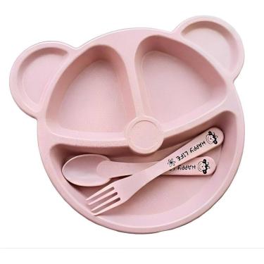Imagem de Pratinho Infantil Com Divisórias E Talheres Pra Bebê Urso