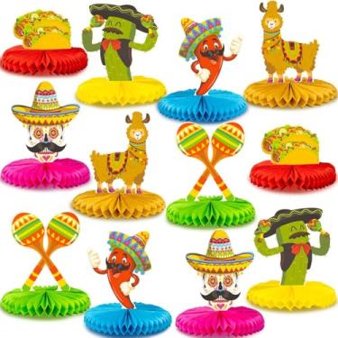 Imagem de 12pcs Mexican Fiesta Honeycomb Table Centerpieces- 8” Paper Cinco De Mayo Party Table Decorations Perfect for Mexican Theme Taco Party Birthday Baby Shower Carnivals Party Supplies