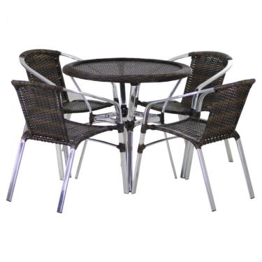 Imagem de Kit 4 Cadeiras Floripa e Mesa Tampo Tramado Alumínio Piscina Jardim Área