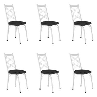 Imagem de Kit 6 Cadeiras De Cozinha Delaware Corino Preto Pés De Ferro Branco