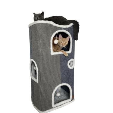 Imagem de Heerduos Casa de gato de 4 níveis para gatos internos, camas e móveis cobertos para gatos com almofada para arranhões, caverna e almofadas, condomínio moderno para gatos pequenos e grandes