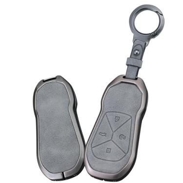 Imagem de HIBEYO Capa de chaveiro compatível com Xpeng Xiaopeng P5 P7 G9 G3i Acessórios Capa de chave de liga e capa de chave de couro liso com chaveiro adequado para Xiaopeng Key Shell-Round Keychain