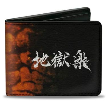 Imagem de Buckle-Down Carteira Crunchyroll, Bifold, Hells Paradise Kanji Title Logo e Gabimaru Fire Pose Laranja, Couro Vegano, Preto, 4.0" x 3.5", Casual