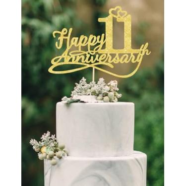 Imagem de Happy 11th Anniversary Cake Toppers - 11th Wedding Anniversary Decorations, 11th anniversary cake topper, 11th Anniversary Party Decorations eleven