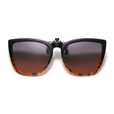 Imagem de Long Keeper Óculos de sol polarizados com clipe acima de prescrição para mulheres e homens com proteção UV, Leopardo preto, One Size