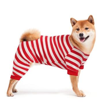 Imagem de Uadonile Pijamas para cães – Pijama de Natal para cães grandes, macacão listrado vermelho e branco para meninos e meninas