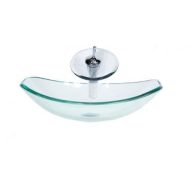 Imagem de Cuba de Vidro Oval Chanfrada 46cm com Válvula Torneira Cascata Incolor