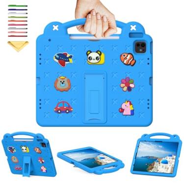 Imagem de UUcovers Capa infantil para iPad Air 33.0 cm M2 (2024) e iPad Pro 33.0 cm M4 (2024) e iPad Pro 12,9 polegadas 6ª/5ª/4ª/3ª geração (2022/2021/2020/2018) com porta-lápis, alça/suporte, azul celeste Urso