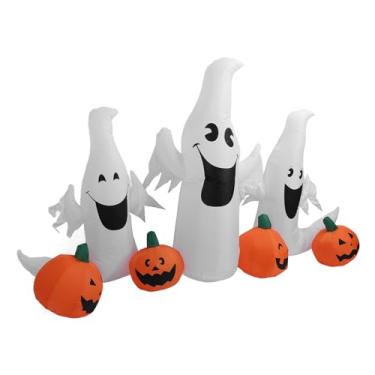 Imagem de Abóbora Fantasma Inflável Com Iluminação por LED, Decoração Explodida para Quintal Ao Ar Livre, Gramado, Festival de Halloween (Plugue EUA 100 a 240V)