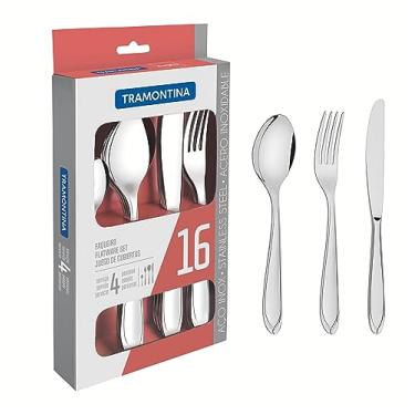 Imagem de Faqueiro Tramontina Laguna em Aço Inox com Facas de Mesa Acabamento em Brilho com Detalhes no Cabo 16 Peças