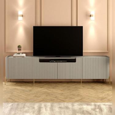 Imagem de Rack com 4 Portas Brise para Sala 220cm Pés Metal 100% MDF - Casa Lar 