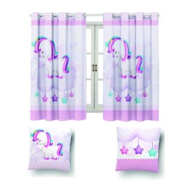 Imagem de Kit Cortina 2m +2 Capa De Almofada Decoração Quarto Infantil - Nalu Ca