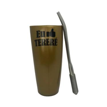 Imagem de Kit tereré guampa chifre plástica 300 ml dourado + bomba de mola sem r